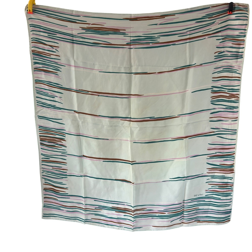 Carol Stanley Scarf Green Pink Brown Abstract Silk Hand Rolled Vtg SEVINI 27"